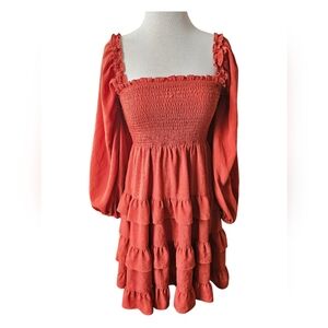 Peach Love Ruffle long Sleeve dress